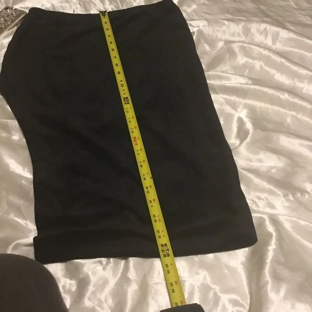 Shein Velvet Ribbed Elegant Black Split Pencil Mini Skirt M